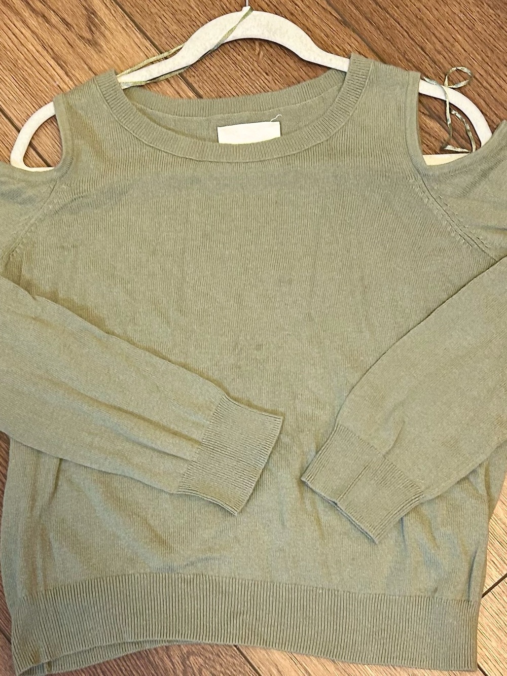 Lucky Brand Olive Green Cold-Shoulder Knit Sweater